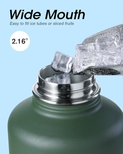 Coolflask Dark Green Half Gallon Insulated Water Bottle with Straw & 3 Leakproof Lids