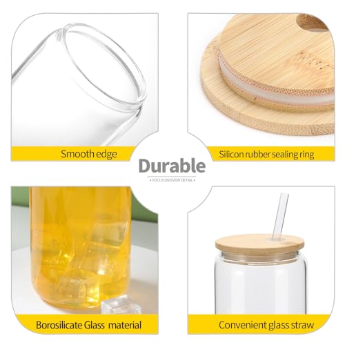 YOUKE OLA 20 Pack Glass Beer Can Shaped Tumblers with Bamboo Lids & Straws, 16oz Reusable Drinkware for Whiskey, Coffee, Tea, Soda, Cocktails