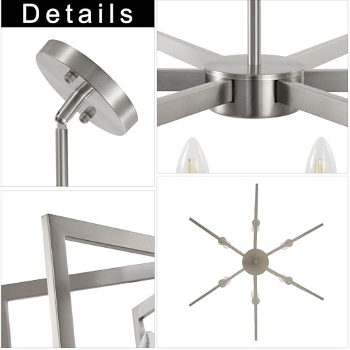 6-Light Modern Metal Geometric Chandelier - Brushed Nickel, 21in Kitchen Island Pendant Light Fixture