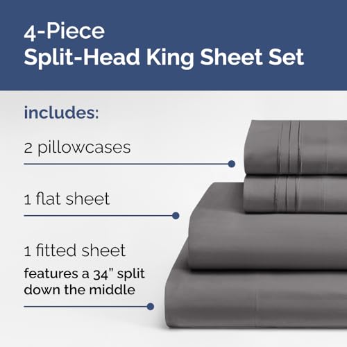 Flex Top Split King Sheet Set - Soft & Breathable Dark Grey - 4 Piece