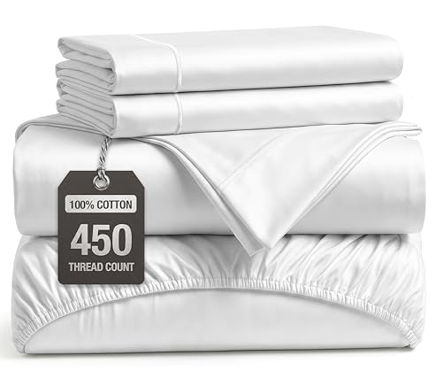 Queen Cotton Sheet Set - 450TC Long-Staple Sateen Bed Sheets - White - Variation of THIS listing