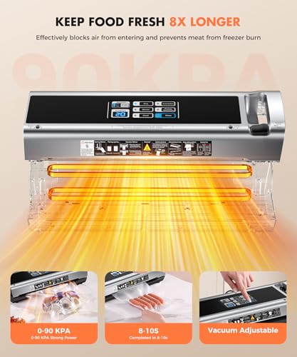 Food Vacuum Sealer Machine with Storage & Built-in Cutter - Black Silver