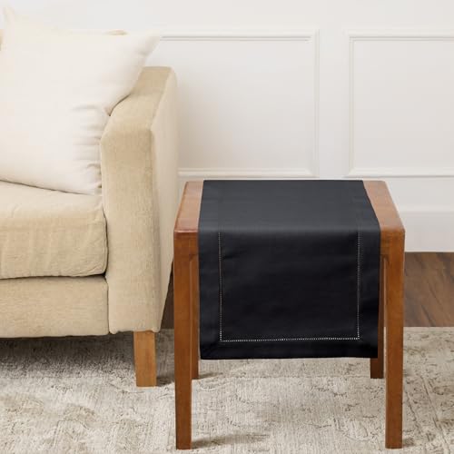 Solino Home Cotton Linen Table Runner Black Hemstitch 14 x 36 in - Variant 04