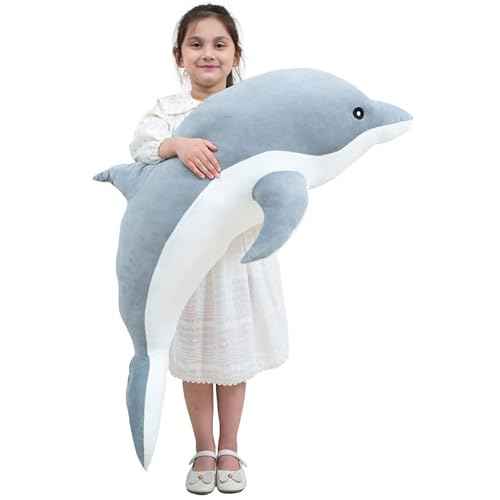 Giant Dolphin Plush Toy, Soft Whale Hugging Pillow Stuffed Dolphin Pillow for Children Girls (Gray, 70cm/27.55inch)