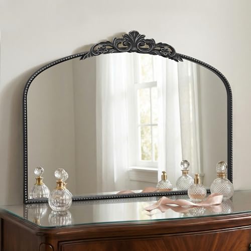 Micasso Vintage Black Arched Mirror - 24x32 Inch Baroque Antique Vanity Mirror