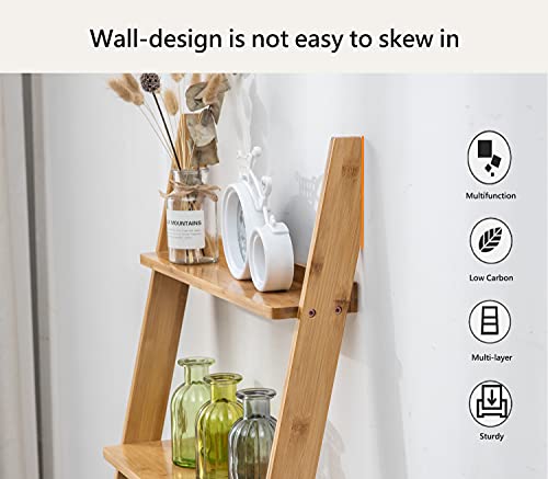 Natural 5-Tier Bamboo Ladder Shelf Bookcase - Freestanding Storage Organizer