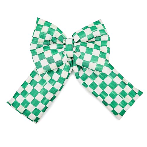 MacKenzie-Childs Green Check Large Christmas Bow for Wreaths & Gifts - Green & White