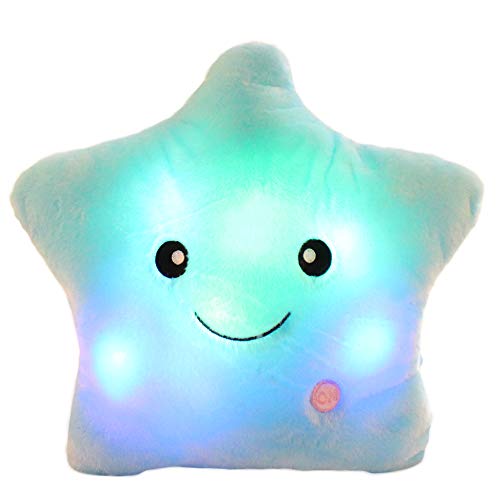 LED Twinkle Star Shaped Plush Pillow, Creative Night Light Glowing Cushions Plush Stuffed Toys Gifts for Kids, Decoration (Blue)