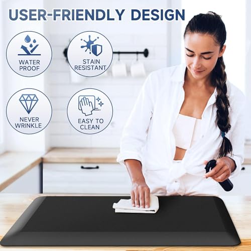 StepRite Black 70" x 24" x 0.8" Thick Memory Foam Kitchen Mat for Standing