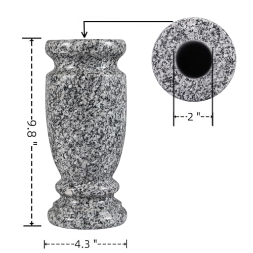 Afvarir Gray Granite Cemetery Vase for Grave - 4.3" W x 9.8" H, Heavy & Weatherproof Memorial Flower Holder, Variation 2