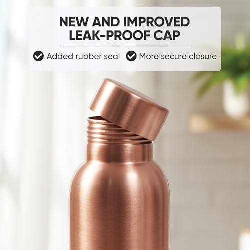 Hammered Copper Water Bottle 34 oz - Leak-Proof with Lid for Yoga, Gym, Travel