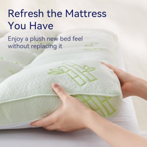 Queen Size Bamboo Viscose Mattress Topper with Thick Pillow Top - Green