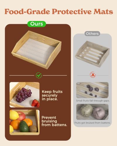 Sevenblue 2-Tier Bamboo Fruit Basket with Banana Holders - Natural, Space-Saving Kitchen Organizer