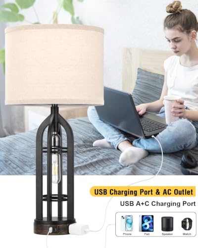 Seealle Farmhouse 3-Way Dimmable Table Lamps Set of 2 with Oat Shade & Black Base