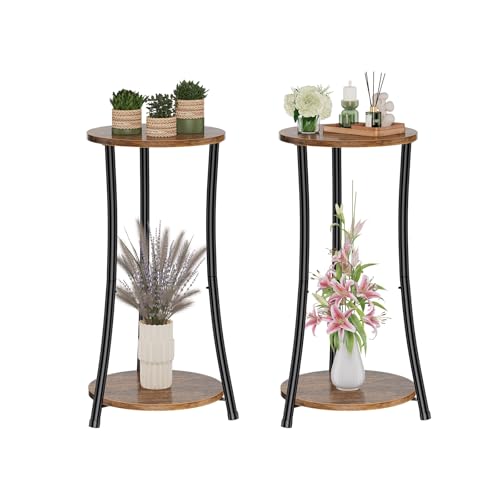 Simple Trending Cinched Waist Stand Rustic Brown 2-Tier Side Table Set - Modern End Tables for Living Room