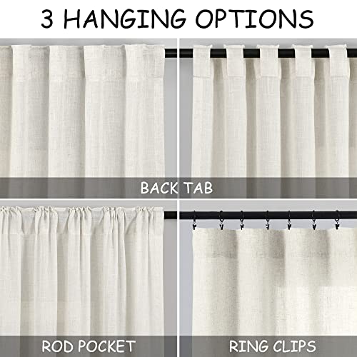 Nanspring 52" x 120" Linen Blend Curtains Pack of 2 Neutral Farmhouse Drapes
