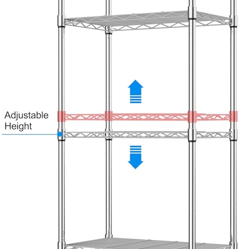 Homdox 5-Tier Steel Wire Shelving Unit with Wheels - 23.23 x 13.78 x 72.05 Inch, Silver Heavy Duty Storage Rack