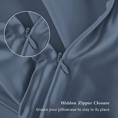 DKBslik Ash Blue Silk Pillow Cases 2 Pack Standard Size with Hidden Zipper