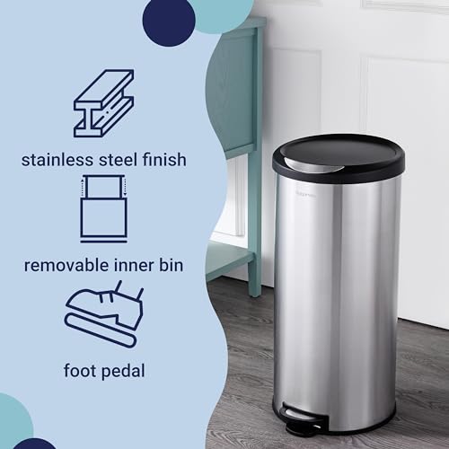 happimess Round Step Trash Can - Stainless Steel, Black Variation