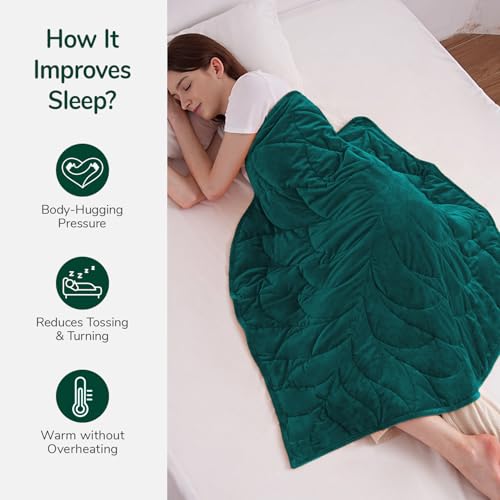 Kaisa Green Leaf Pattern Weighted Lap Blanket 7 lbs, 41 x 53 inches, Adult Travel Comfort