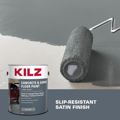 KILZ 1-Part Epoxy Concrete Garage Floor Paint - Slate Gray 1 Gallon - Indoor & Outdoor
