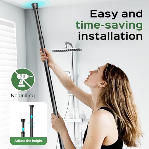 HAMITOR Black 4-Tier Shower Tension Pole Caddy Bathroom Organizer Shelf
