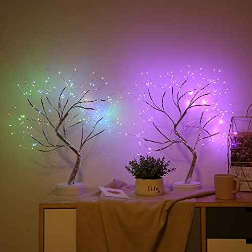 20" 108LED Purple Bonsai Tree lamp Artificial Tree Indoor Decor USB/Battery-Powered Touch Switch Lights for Friends Christmas/Hallowmas/Thanksgiving Day Wedding Party Decorations