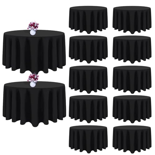 CKIKU 120 Inch Black Round Tablecloths - 12 Pack for 48-96 Inch Tables