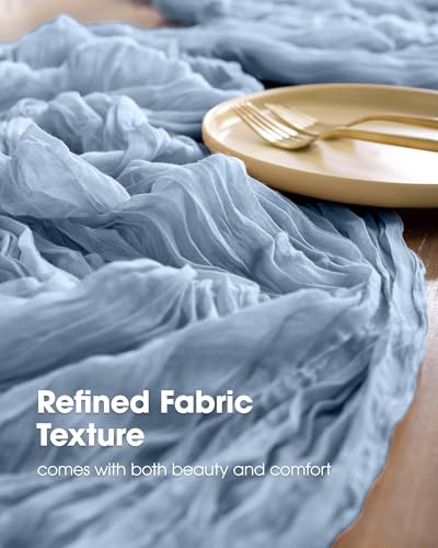 Pureegg 2 Pack Dusty Blue Cheesecloth Table Runner 120 Inch for Wedding & Event Decor