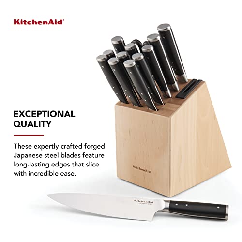 KitchenAid Black 14-Piece Forged Knife Block Set with Built-In Sharpener