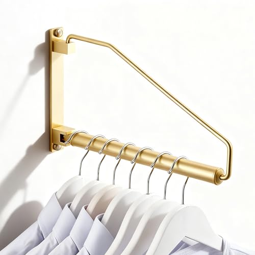 Triangle Brushed Gold Wall Mount Clothes Hanger Rack Swing Arm Organizer