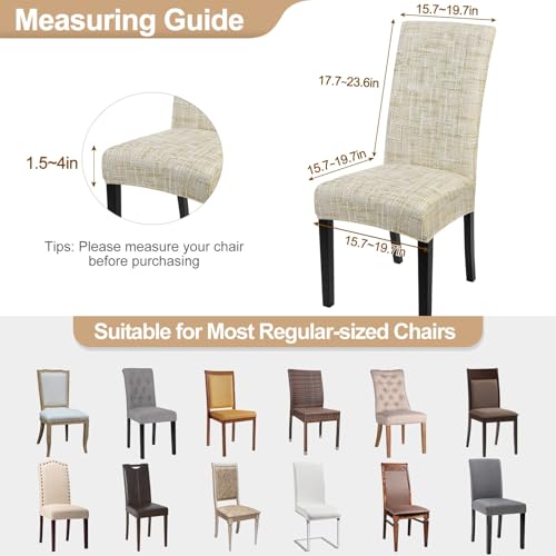 SearchI Flaxen Print Dining Chair Covers Set of 6 – Stretchable, Washable Parsons Slipcovers for Kitchen & Dining Chairs