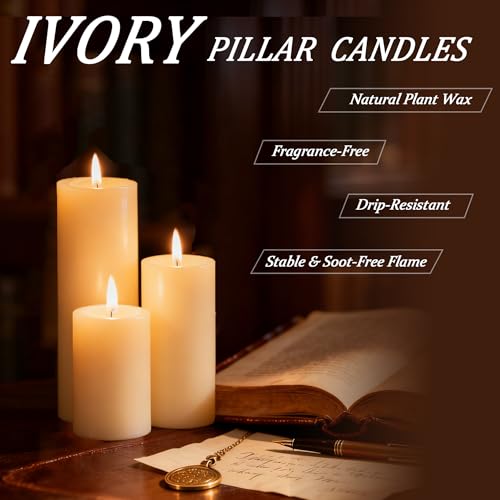 18 Pcs Ivory Pillar Candles Bulk Set - Flat-Top, 2x3/4/6 Inch, Dripless & Unscented