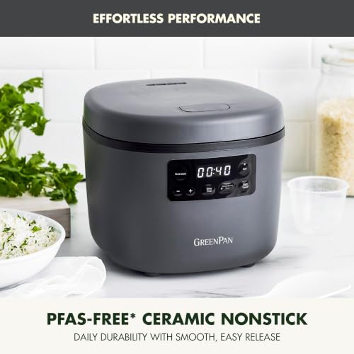 8-Cup Family-Size Rice Cooker - Graphite, PFAS-Free Ceramic Nonstick, Presets