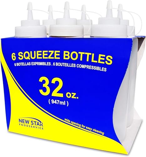 New Star Foodservice 32oz Clear Plastic Squeeze Bottles - 6 Pack