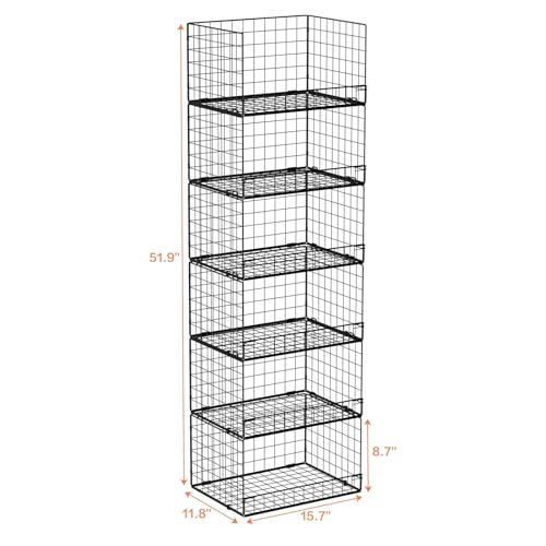 6-Tier Stackable Closet Organizer Bins - Foldable Clothes Storage Shelf, Black