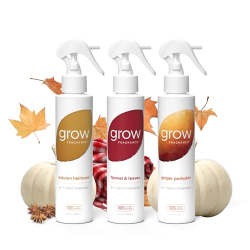 Fall 3 Pack Fabric & Room Air Freshener Spray - Ginger Pumpkin & Leaves, Autumn Heirloom, 3 x 5oz (Grow Fragrance)