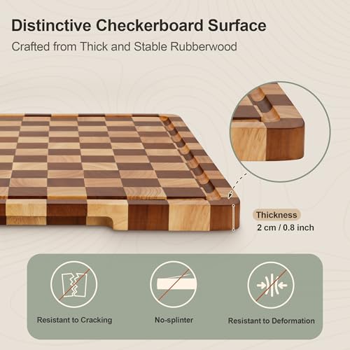 Checkered Cutting Board Set - 3 Sizes with Stand, Juice Groove & Handles