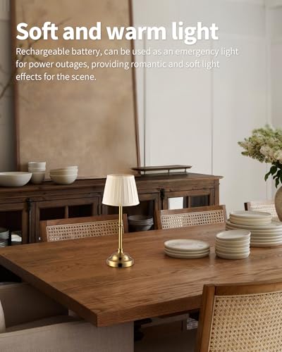 KDG Gold & Beige Cordless LED Table Lamps Set of 2, Rechargeable Touch-Control Desk Lights