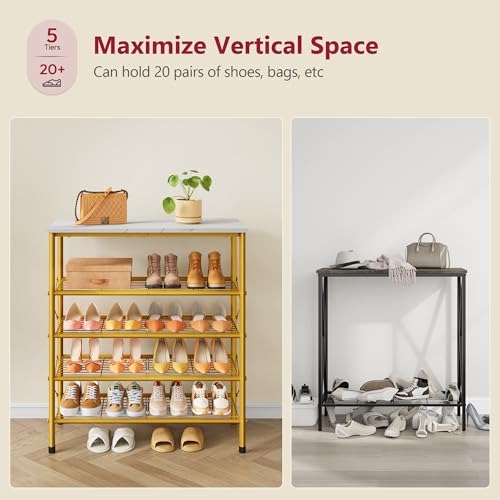 White & Gold 5-Tier Shoe Rack Organizer for 16-20 Pairs of Shoes - Tajsoon