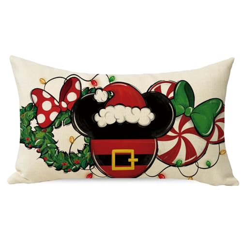 Christmas Lumbar Decorative Throw Pillow Cover 12 x 20, Xmas Peppermint Candy Wreath Rectangle Cushion Case Decor, Winter Funny Holiday Home Decoration for Sofa Couch