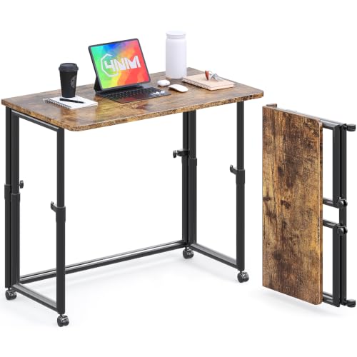 4NM 31.5-Inch No Assembly Folding Portable Adjustable Height Desk - Rustic Brown & Black