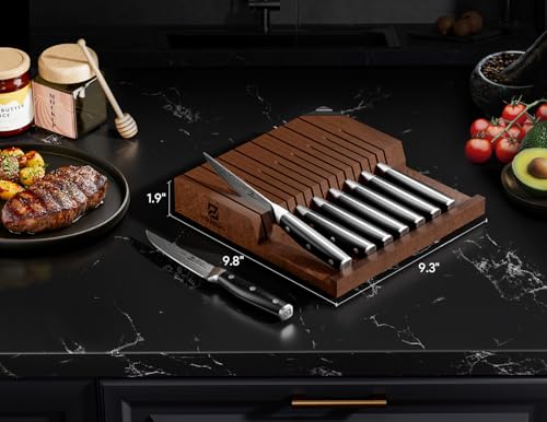 Piklohas Steak Knives Set of 8 with Drawer Organizer & Built-in Sharpener - Premium Cutlery