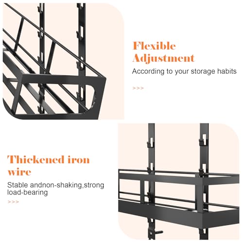Adjustable 8-Tier Wall-Mounted Spice Rack with Mixed Baskets - Black / 4.6" Diameter