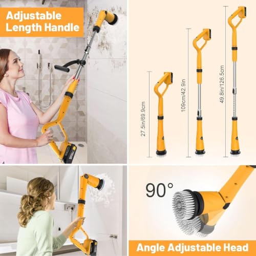 Denqir Yellow 1500 RPM Electric Spin Scrubber for Dewalt 20V Batteries, Bathroom & Floor Cleaning