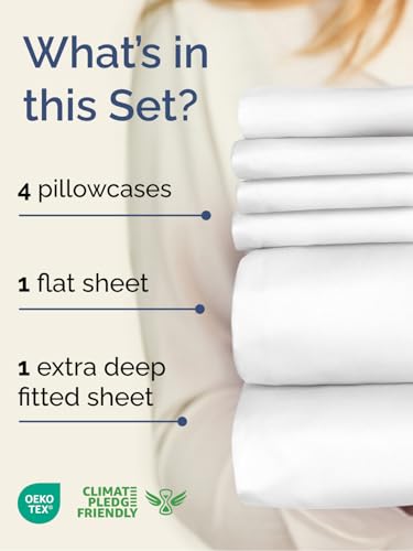 CGK Unlimited Extra Deep King Sheet Set - 6pc Cooling White Bed Sheets, Model 01
