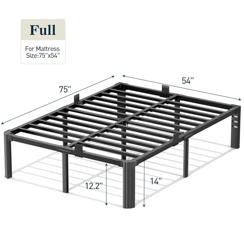 Full Size 14-Inch Heavy Duty Metal Bed Frame - No Squeaking, Anti-Slip, Supports Up to 3500LBS - Variation: 14inch / Full