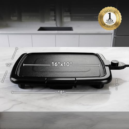 OVENTE Electric Griddle with 16 x 10 Inch Non-Stick Plate, Black