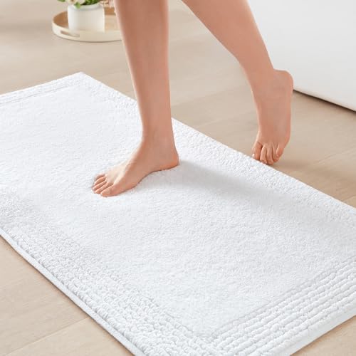White Reversible Cotton Bath Rug 24 x 44 Inches - Plush & Durable