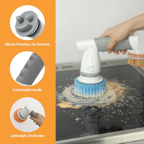 Electric Sponge Wand Scrubber with 5 Replaceable Heads for Kitchen & Bathroom Cleaning